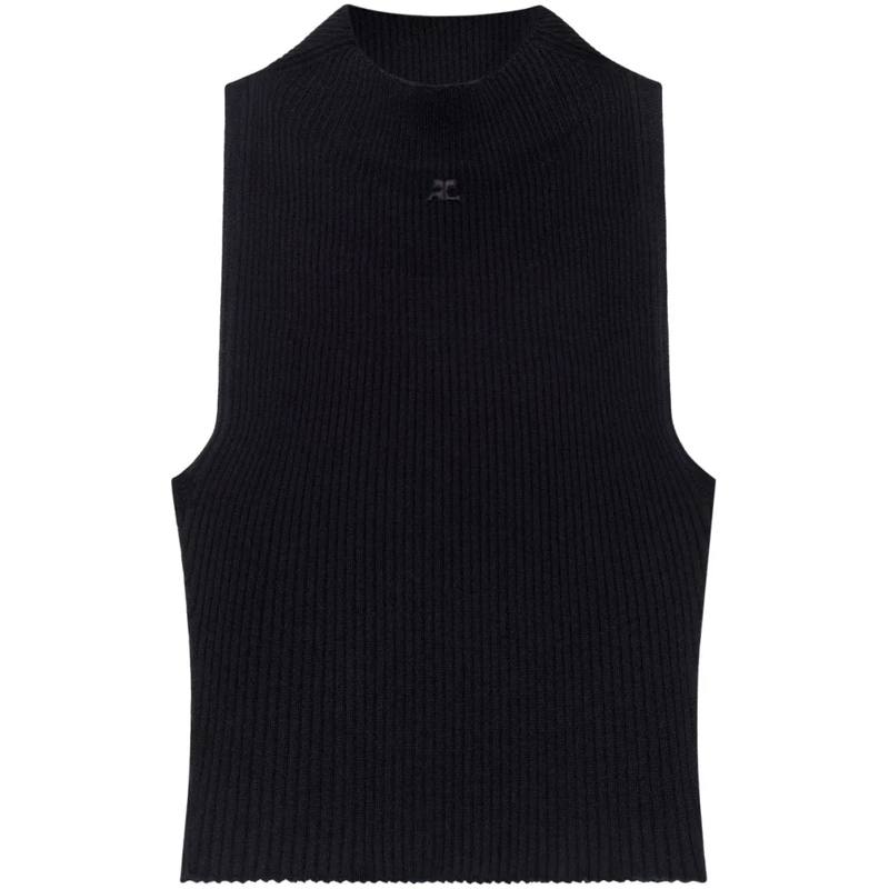 Courrèges Blouse Ribbed Knit Top Black