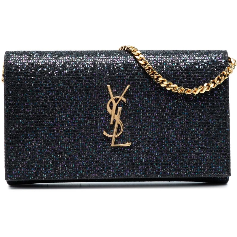 Saint Laurent Schultertasche Glitter Monogram Kate Wallet on Chain schwarz