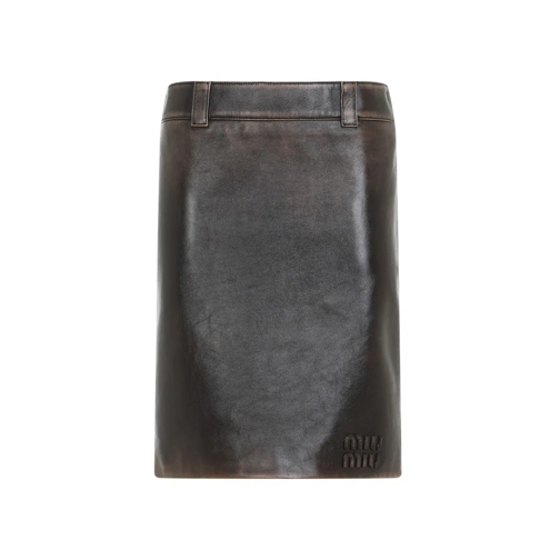 Miu Miu Lamb Leather Midi Skirt Brown Midi Rokken