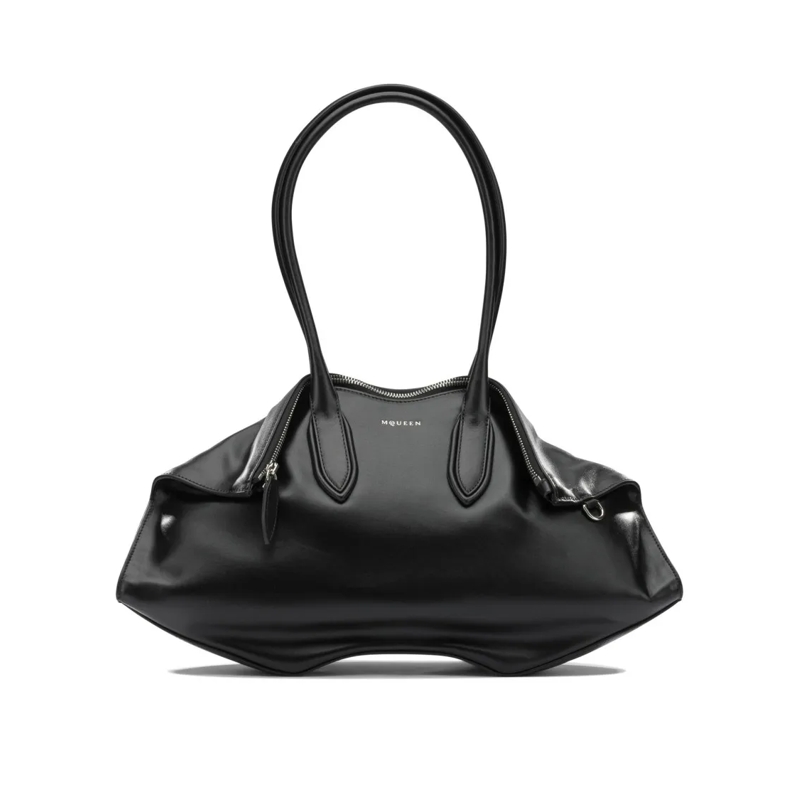 Alexander McQueen Fourre-tout Black Leather Handbag With Subtle Detailing Black
