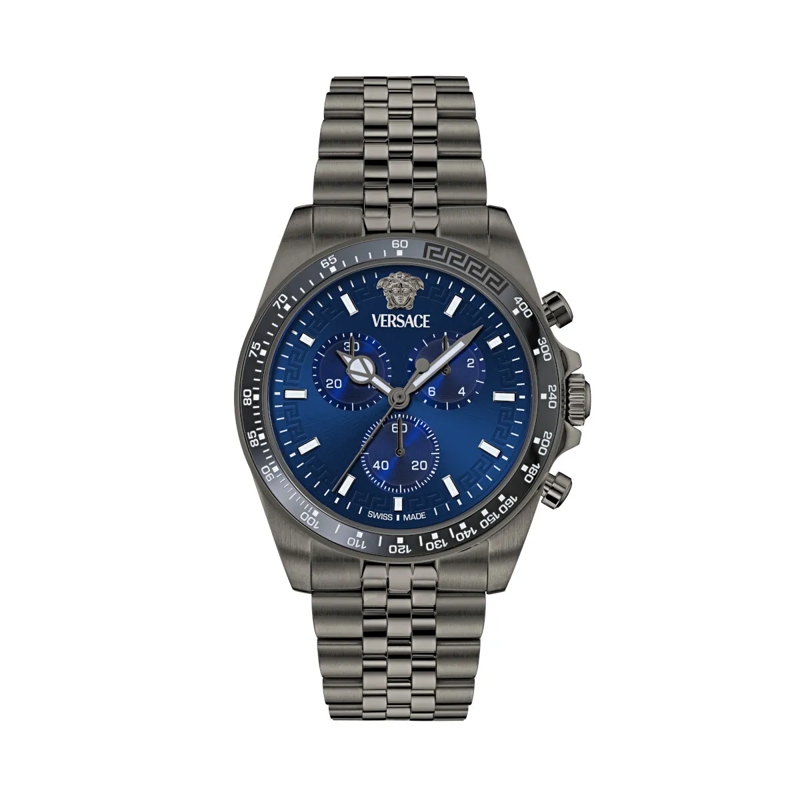 Versace Quarzuhr Quarz Chronograph Uhr Greca Chrono  Wave grau