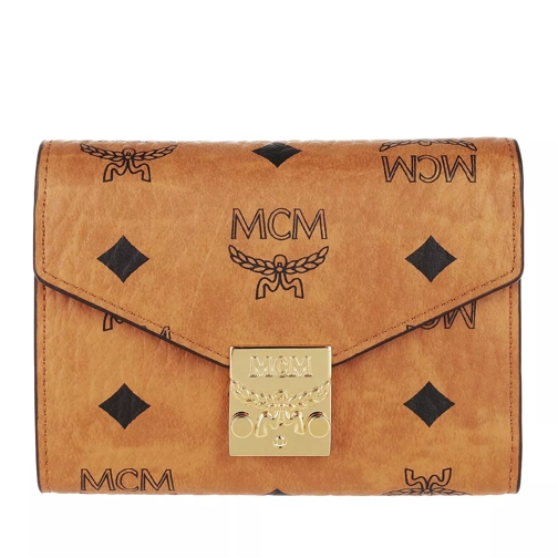 MCM Tracy Visetos Small Wallet Cognac Tri-Fold Wallet