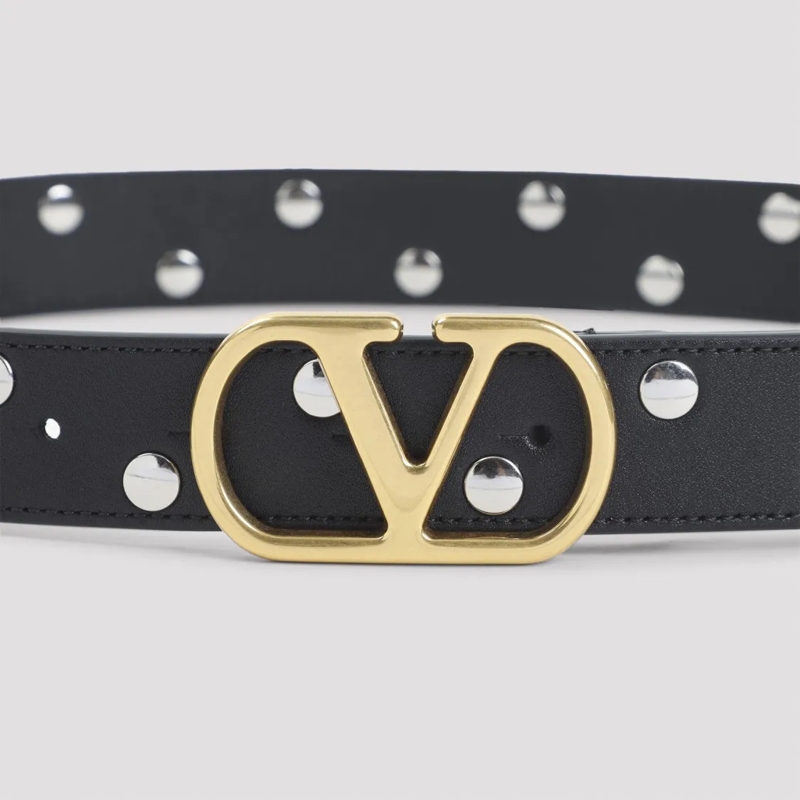 Valentino Garavani Gürtel Buckle Black Calf Leather Belt Black