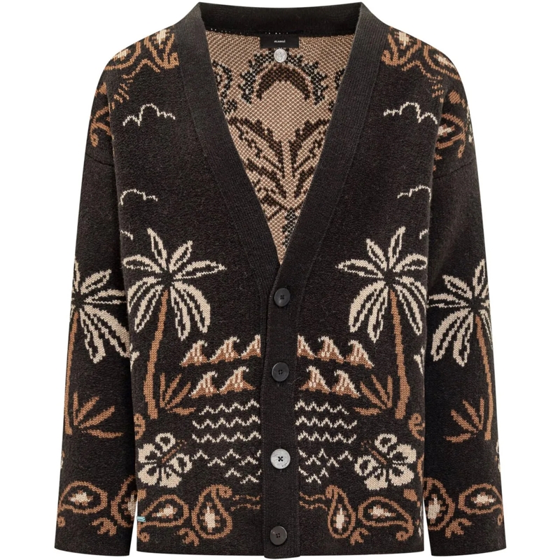 Alanui Pullover Alanui Cardigan Nero con Motivo Tropicale dunkelgrau