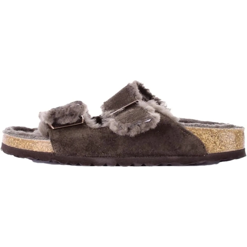 Birkenstock Claquettes Arizona Shearling Lined Suede Two-Strap Sandals Black