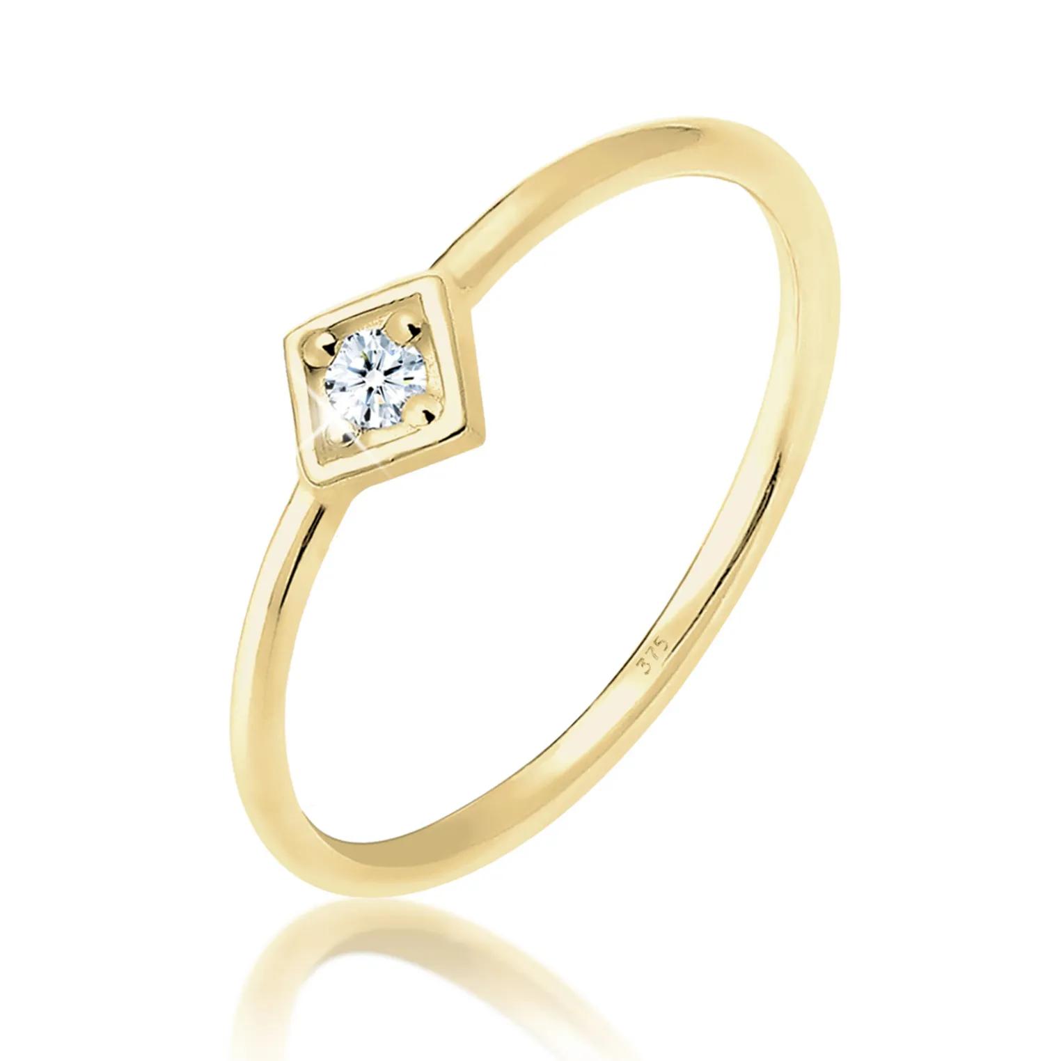 Elli Ringe - Ring Verlobungsring Geo Diamant (0.03 ct.) 375 Gel - Gr. 52 MM - in Gold - für Damen