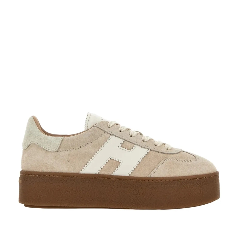 Hogan Lage-top sneaker Beige Suede Lace-Up Shoes With White Logo Brown