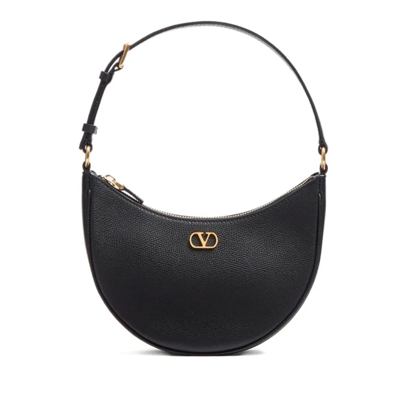 Valentino Garavani Sac à bandoulière Crescent-Shaped Handbag In Textured Leather Black