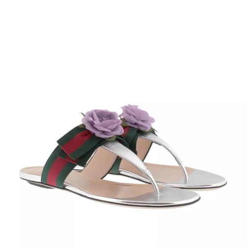 Gucci Flower Grosgrain Web Thong Sandal Silver Flip Flop