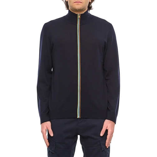 Paul Smith Strickjacke Navy Washable Merino Wool 'Signature Stripe' Zip C Blue