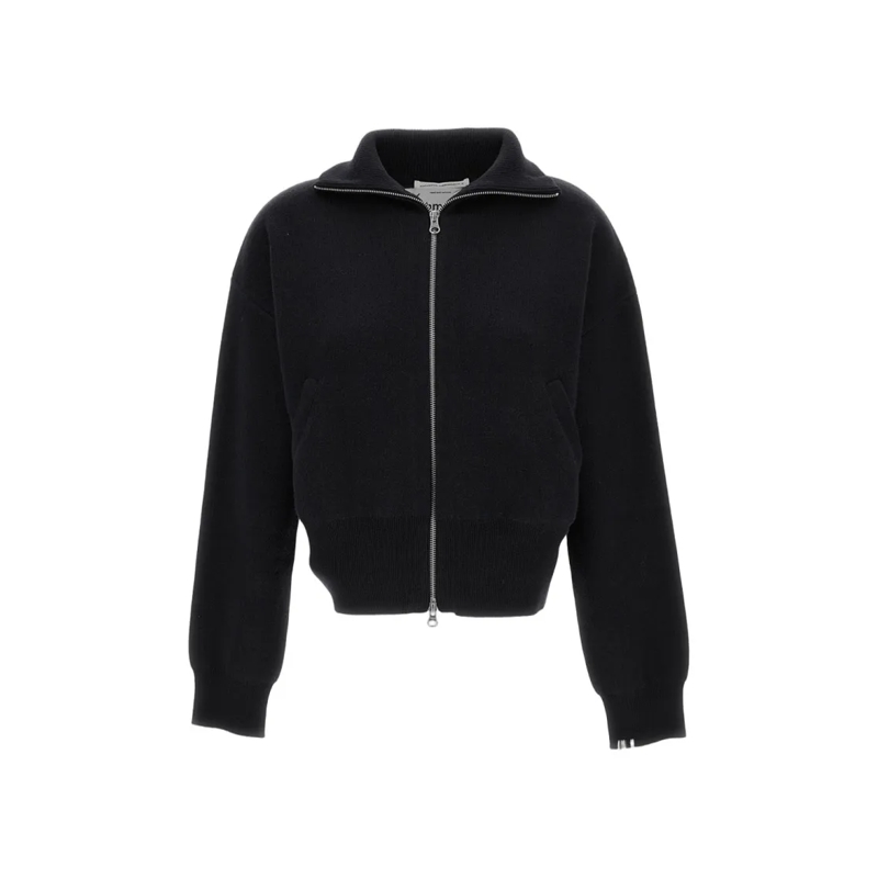 Extreme Cashmere Pullover High Collar Full-Zip Cardigan With Ribbed Trim Black