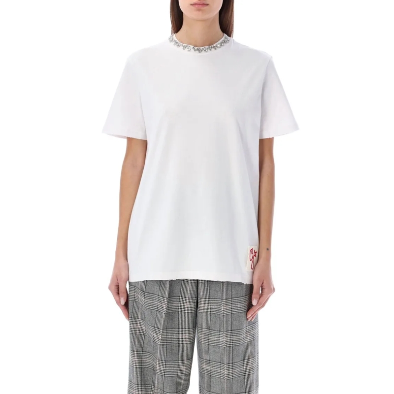 Golden Goose T-shirt Relaxed Fit Rhinestone-Embellished White T-Shirt White