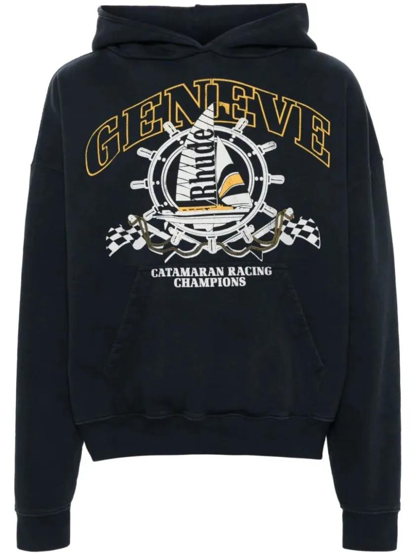 Thumbnail - Rhude - Nautical-Print Cotton Hoodie - Größe M - schwarz