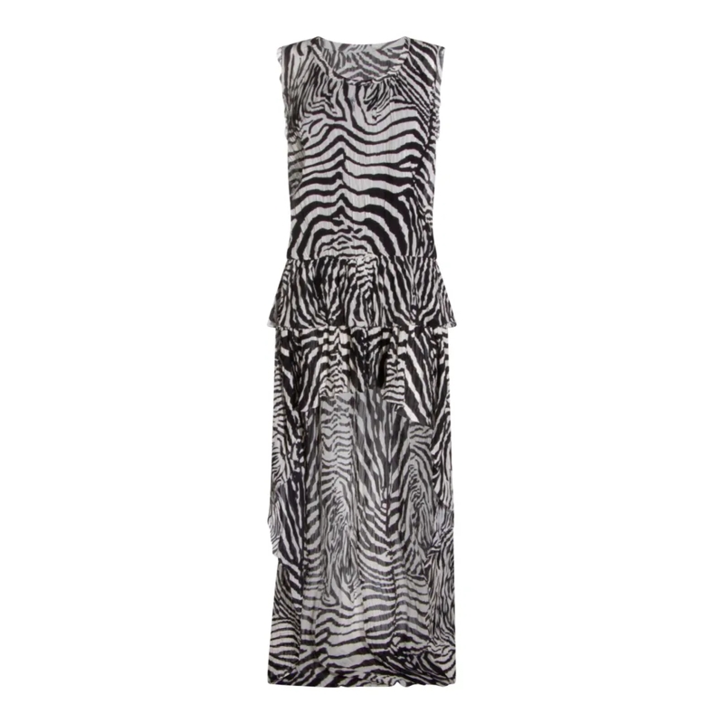 Blumarine  Zebra-Patterned Maxi Dress With Peplum Detail Black