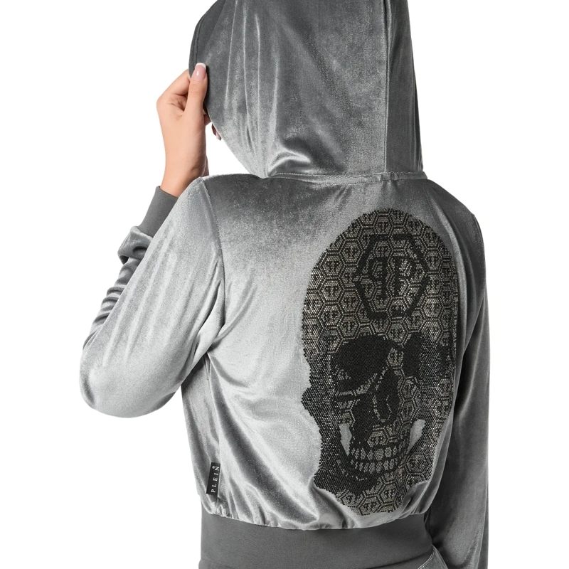 Philipp Plein Daunenjacke Sweatjacke Mit Kapuze Skull Mit Schmucksteinen grau(Image 3)