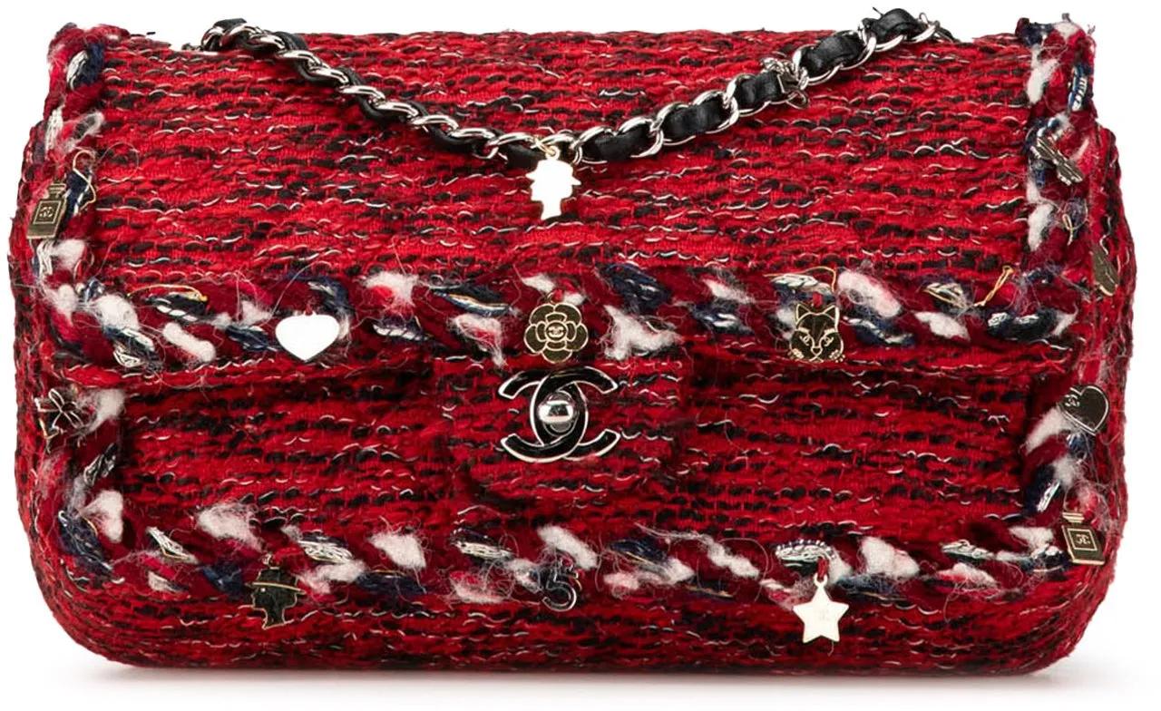 Chanel Hobo Bags - Medium Tweed Braided Charms Double Flap - Gr. unisize - in Rot - für Damen