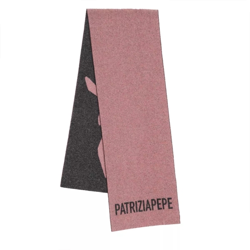 Patrizia Pepe Maxi Logo Scarf Wood Rose Black Wool Scarf