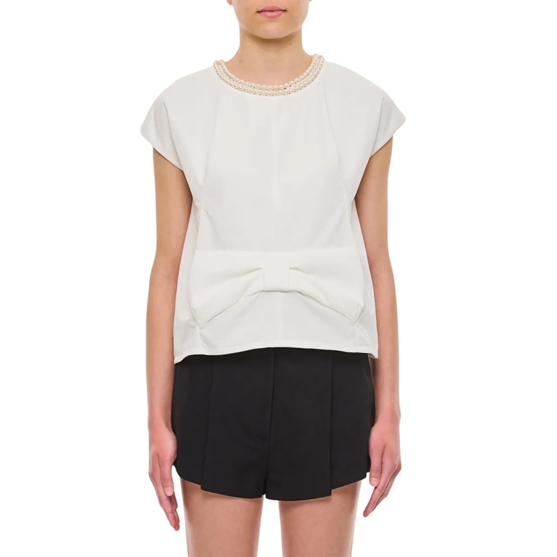 Junya Watanabe Bluse Pearl Neckline Blouse White