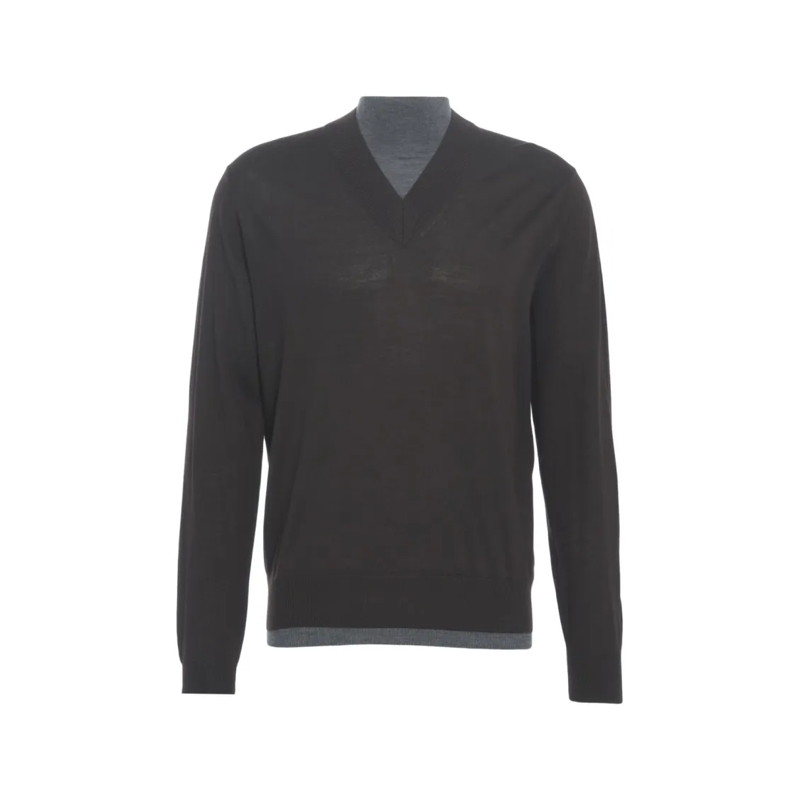 Paolo Pecora Pullover V-Neck Knit Sweater Black