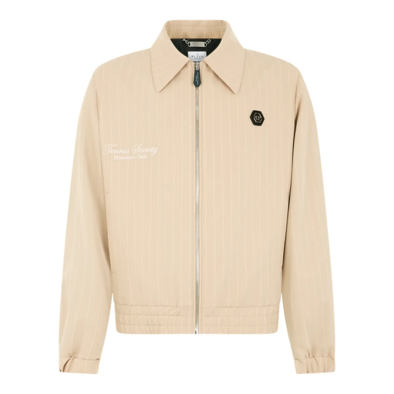 Philipp Plein Lederjacke Coster Jacket Tennis Society beige
