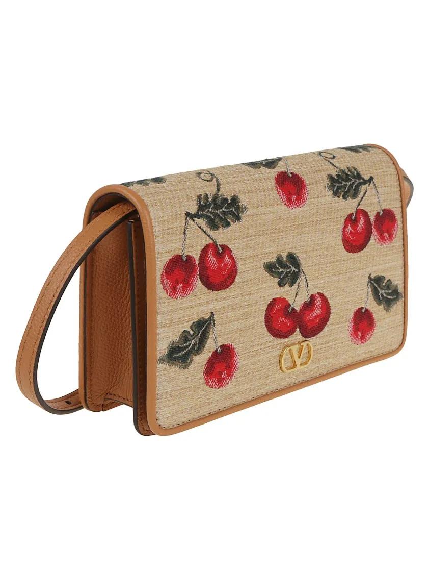 Valentino Garavani Hobo bags Cherry Motif Jacquard Raffia Mini Shoulder Bag in beige