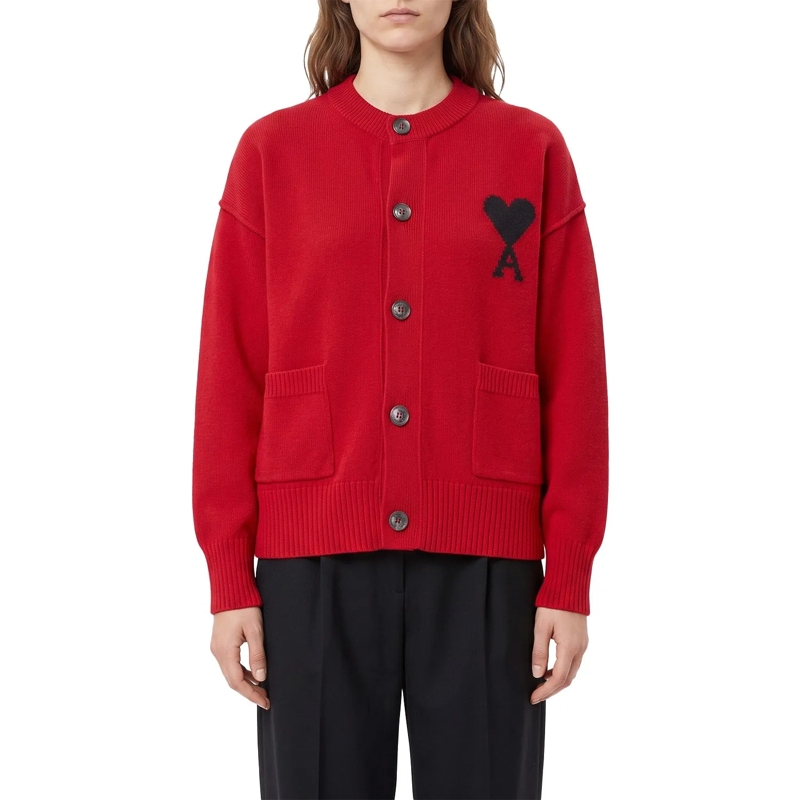 AMI Paris Cardigan Strickjacke aus Wolle rot(Image 2)
