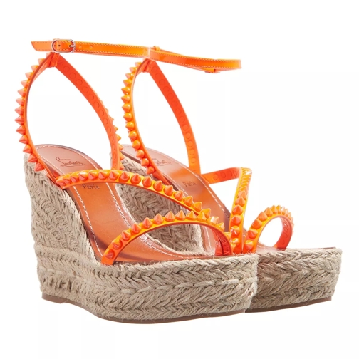 Christian Louboutin Pearlescent Patent Leather Fluo Orange Strappy Sandal