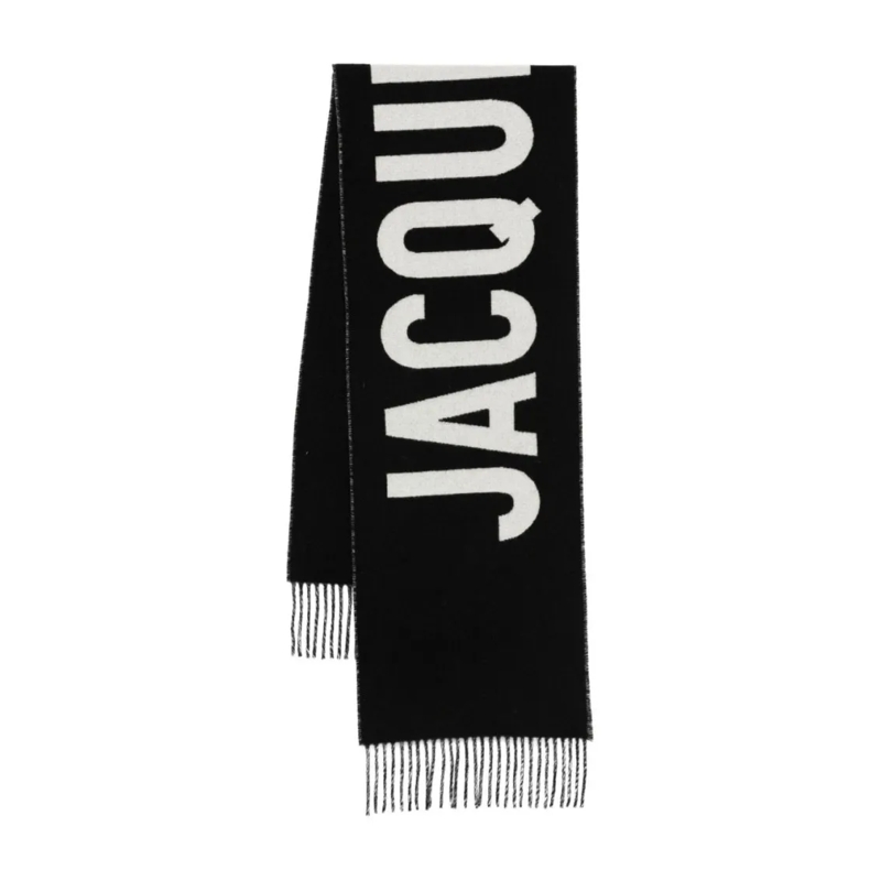 Jacquemus Écharpe légère Fringe-Detail Black Scarf With Brushed Finish Black