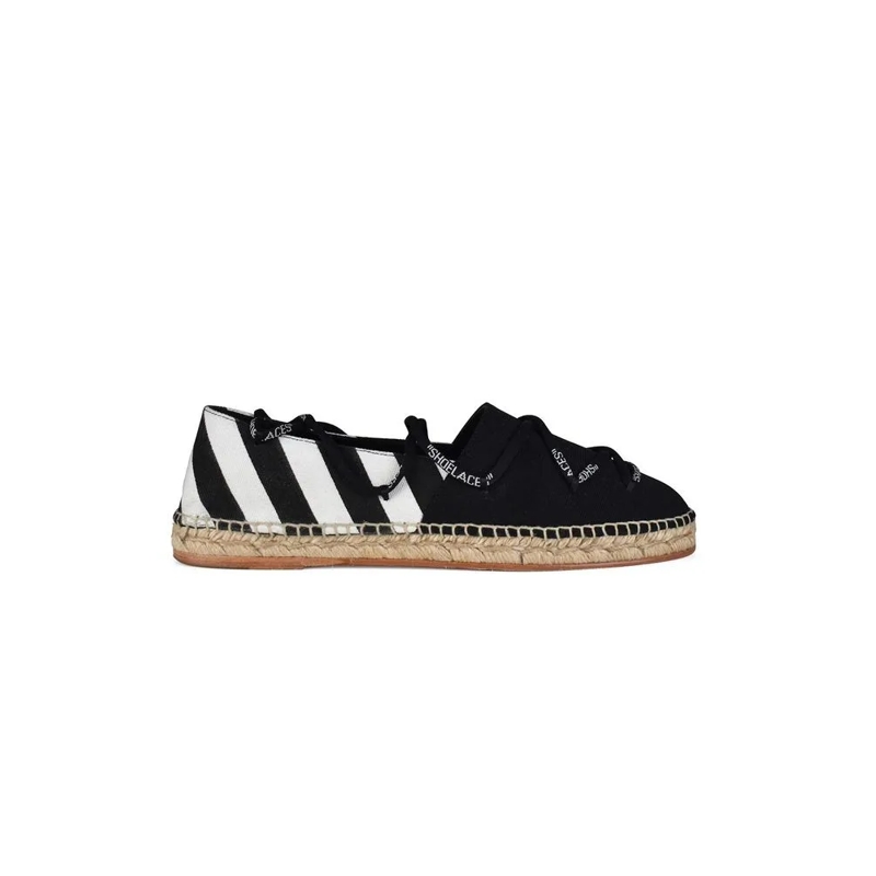 Off-White Balletschoenen Black Canvas Espadrilles With Branded Ties Black