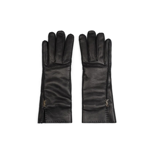 Saint Laurent Handschuh Black Leather Rivet Gloves Black