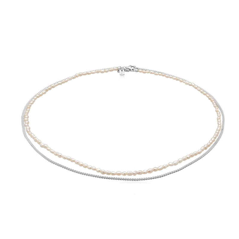 Kuzzoi Kurze Halskette Halskette Panzerkette Süßwasserzuchtperlen 925 Sil silber