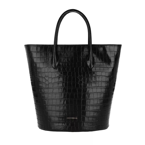 Coccinelle Handbag Croco Shiny Soft Leather Noir Rymlig shoppingväska