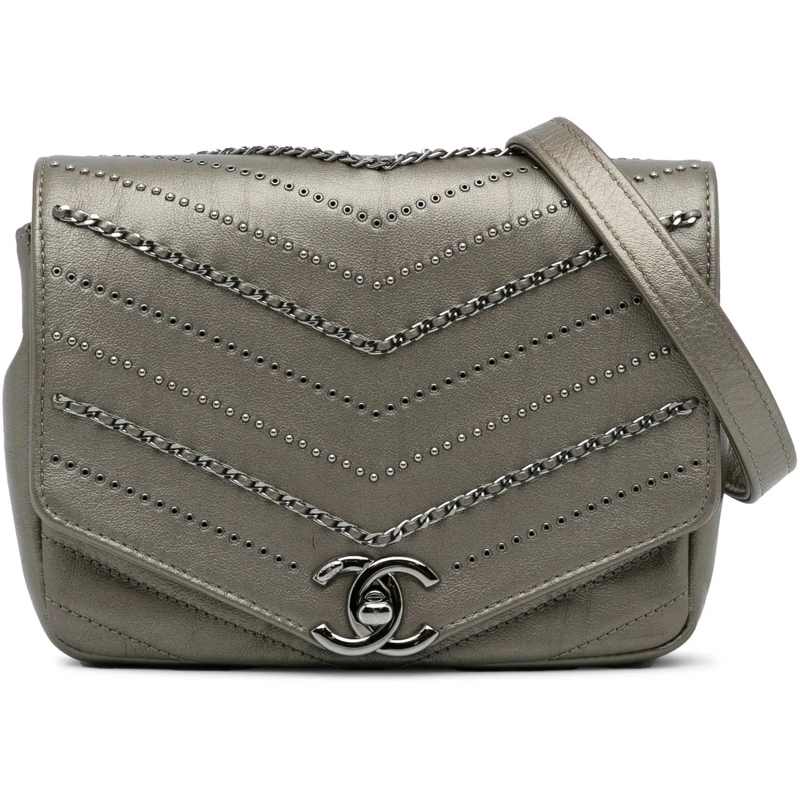 Chanel Schultertasche Mini Embellished Calfskin Chevron Square Envelop F grau