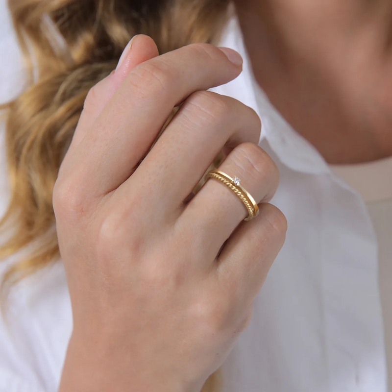 Elli Diamantring Ring Diamant (0.03 ct.) Kordel 2er Ring Set 925 Si gold(Image 4)