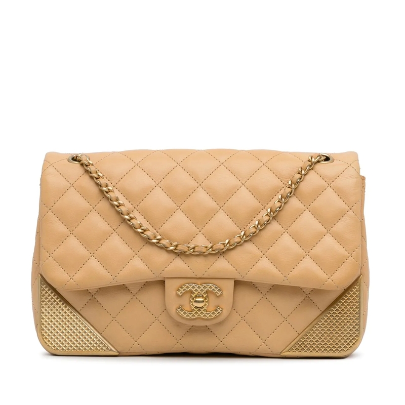 Chanel Sac à bandoulière Medium Classic Lambskin Metal Edge Shoulder Bag gelb