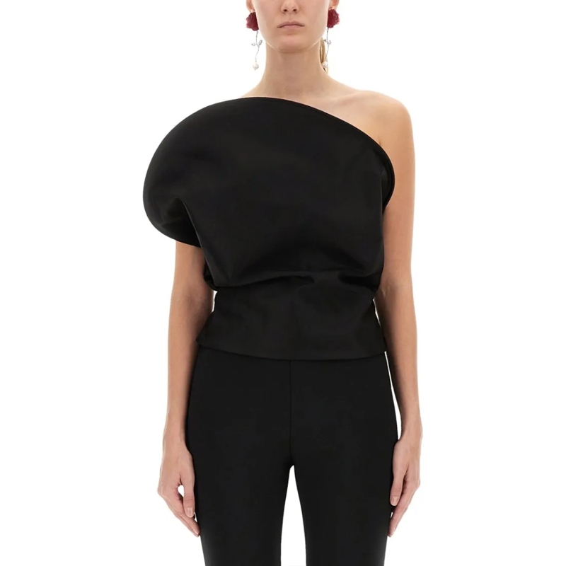 Magda Butrym Top Sculptural One-Shoulder Bustier With Architectural Black