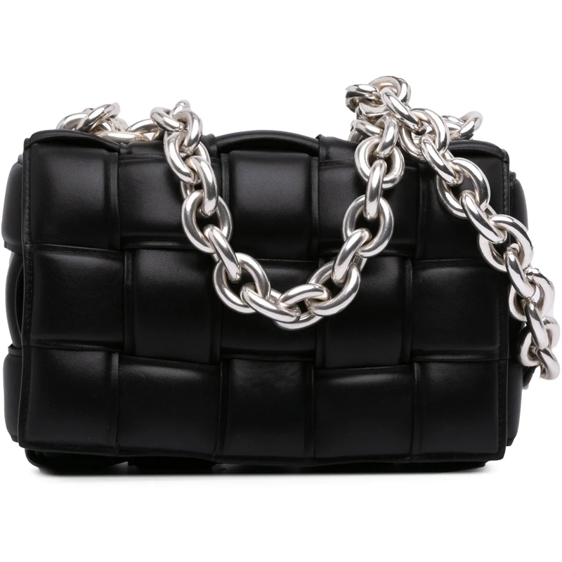 Bottega Veneta Schultertasche Nappa Intrecciato Padded Chain Cassette Satchel schwarz