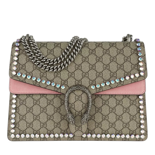 Gucci Dionysus GG Supreme Shoulder Bag Medium Crystals Beige/Pink Shopper