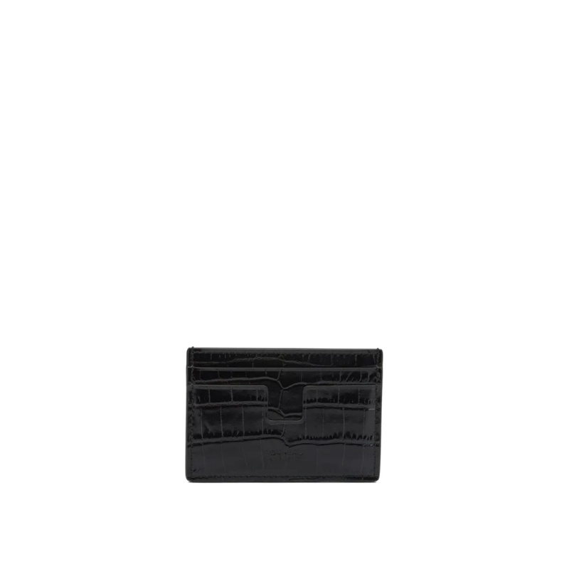 Tom Ford Porte-monnaie Crocodile-Effect Leather Card Holder Black