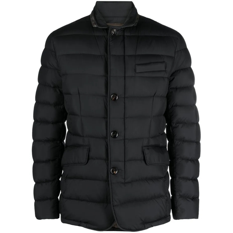 Moorer Doudoune Quilted Padded Jacket In Black Calf Leather And Wo Black