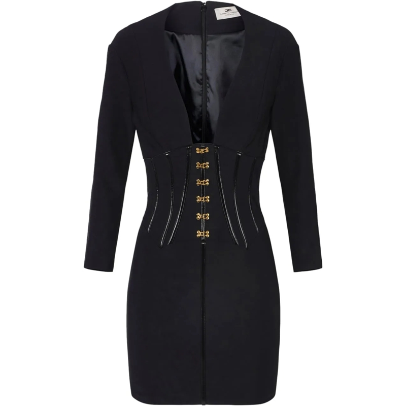 Elisabetta Franchi Robe midi Form-Fitting Mini Dress With Deep V Neckline Black