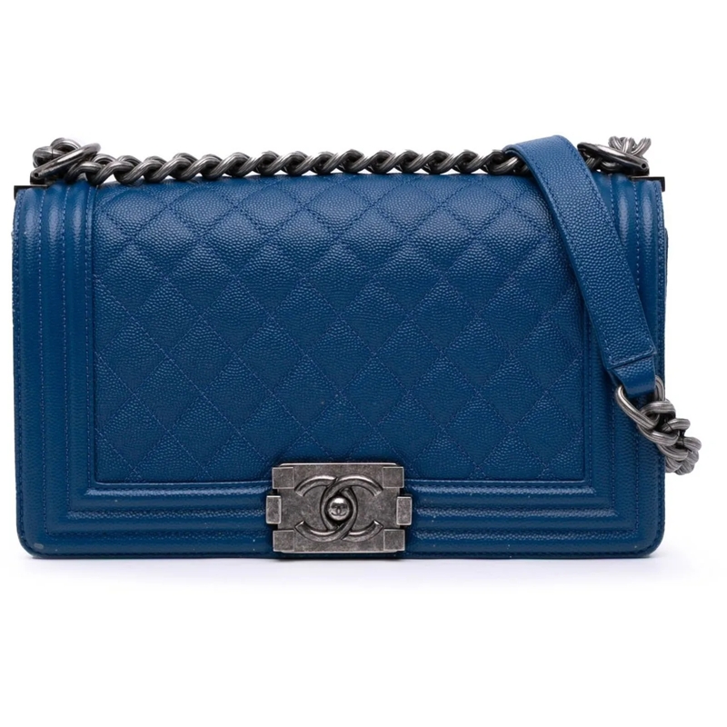 Chanel Sac à bandoulière Old Medium Quilted Caviar Boy Flap blau