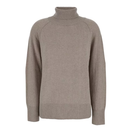 Plain Beige High Neck Sweater In Cashmere Grey 