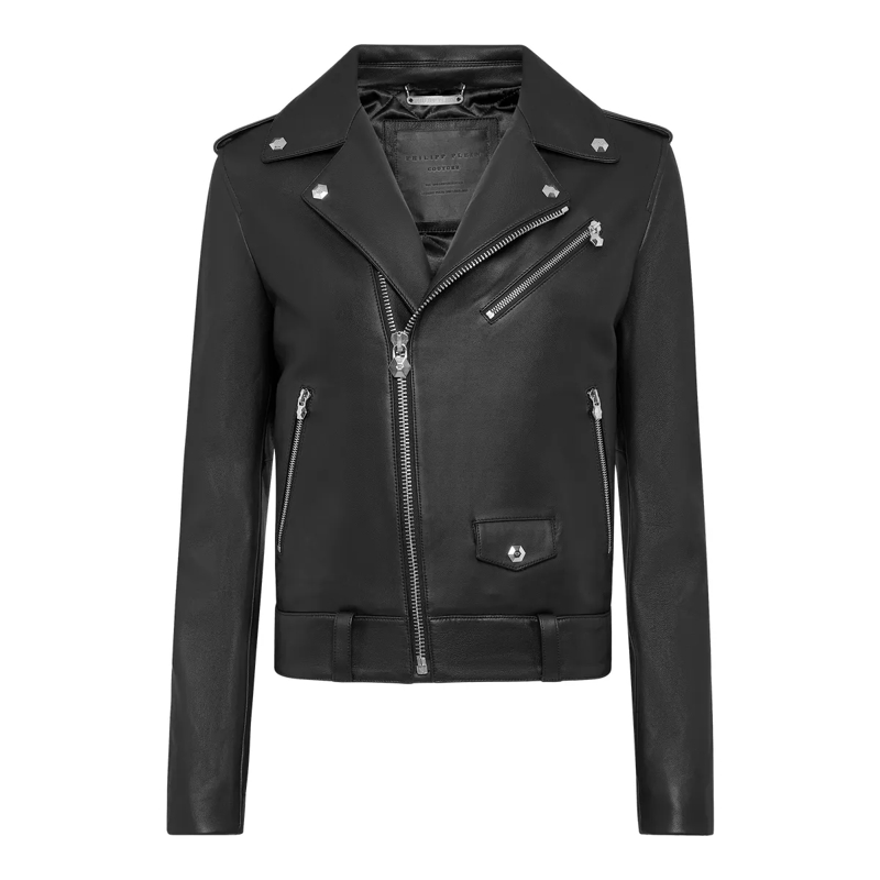 Philipp Plein Lederjacke Leder Biker-Jacke schwarz