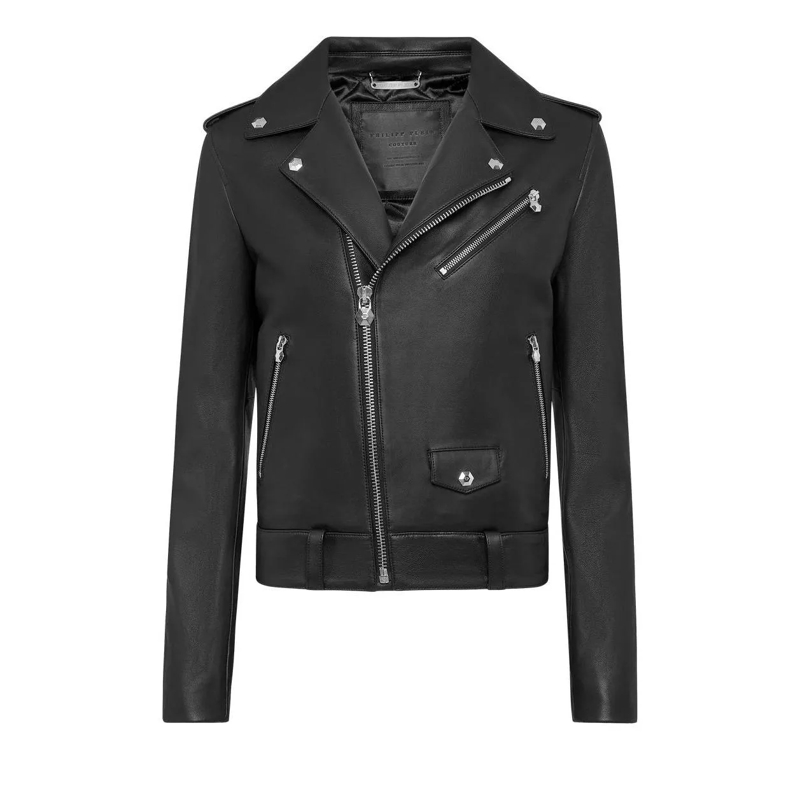 Philipp Plein Lederjacke Leder Biker-Jacke schwarz