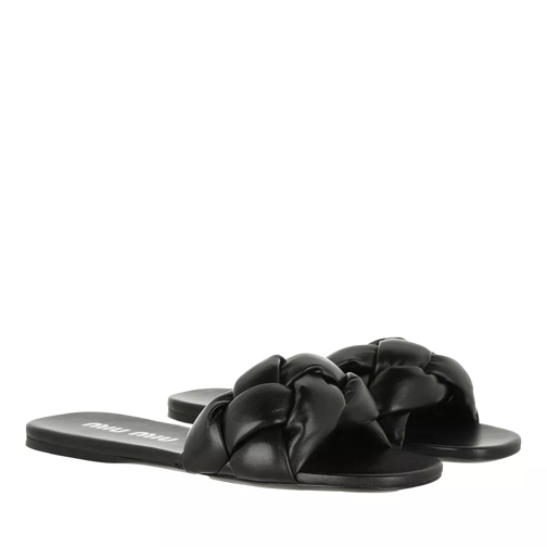 Miu Miu Padded Flat Sandals Leather Black Slip-in skor