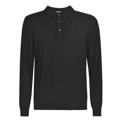 Lardini Black Fine-Knit Wool Polo Shirt Black 
