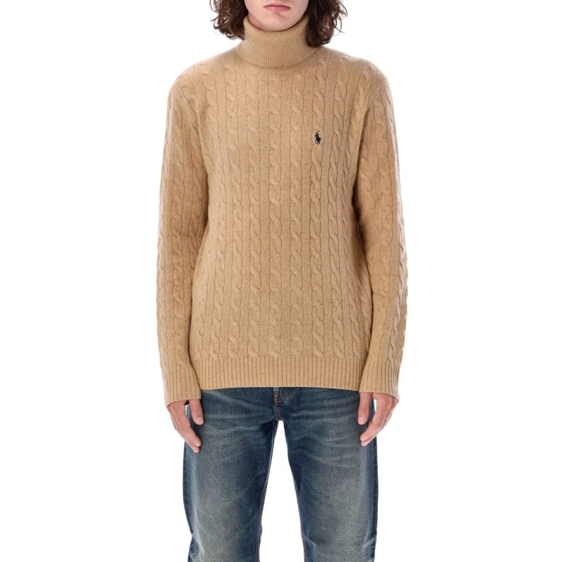 Polo Ralph Lauren Pullover Cable Knit High-Neck Sweater Neutrals
