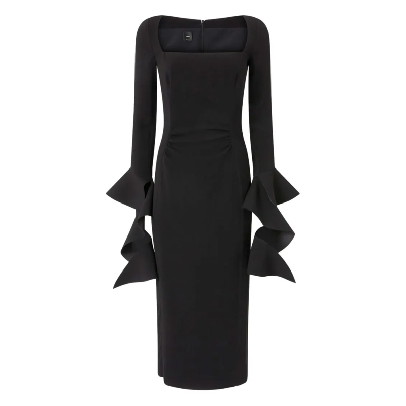 Pinko Robe midi Fitted Black Midi Dress With Ruffled Cuffs Black