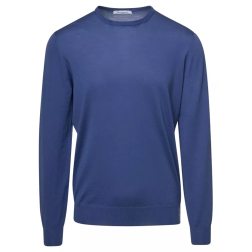 Gaudenzi Blue Crewneck Sweater With Long Sleeves In Wool Blue 